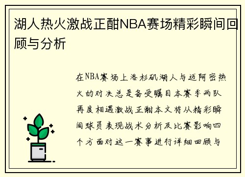 湖人热火激战正酣NBA赛场精彩瞬间回顾与分析